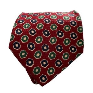 Brooks Brothers Makers Tie Repp Vtg. Red Green & Blue Geometric Silk 56” x 3.75